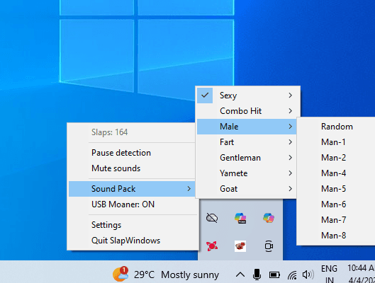 SlapWindows sound pack selection menu